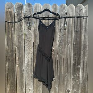 J Kara Black Silver Beaded Asymmetrical Cami Dress With V Neck size 8 like new